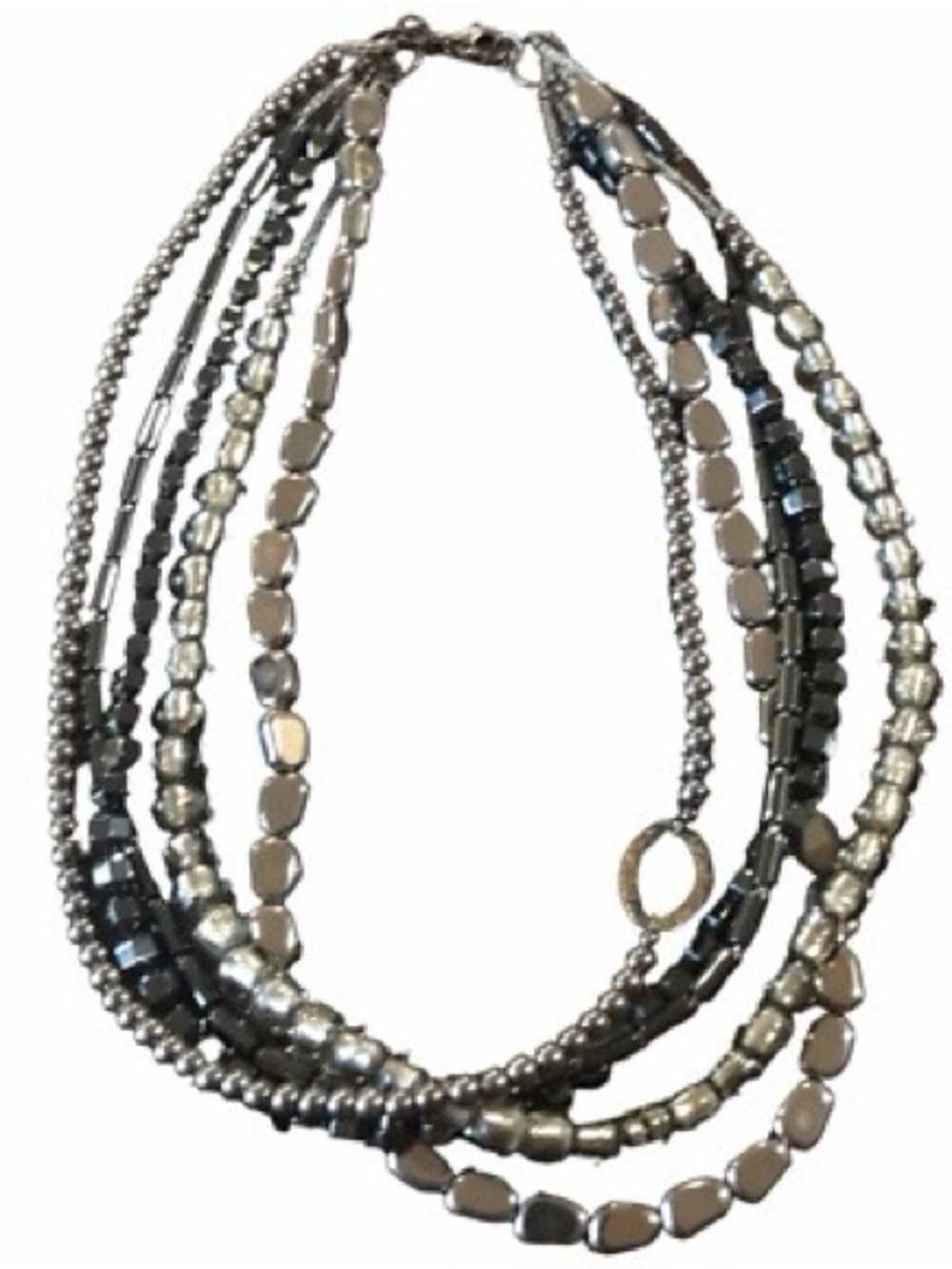 Silpada 5 strand “Hailstone” Hematite and Silver Beaded Necklace.